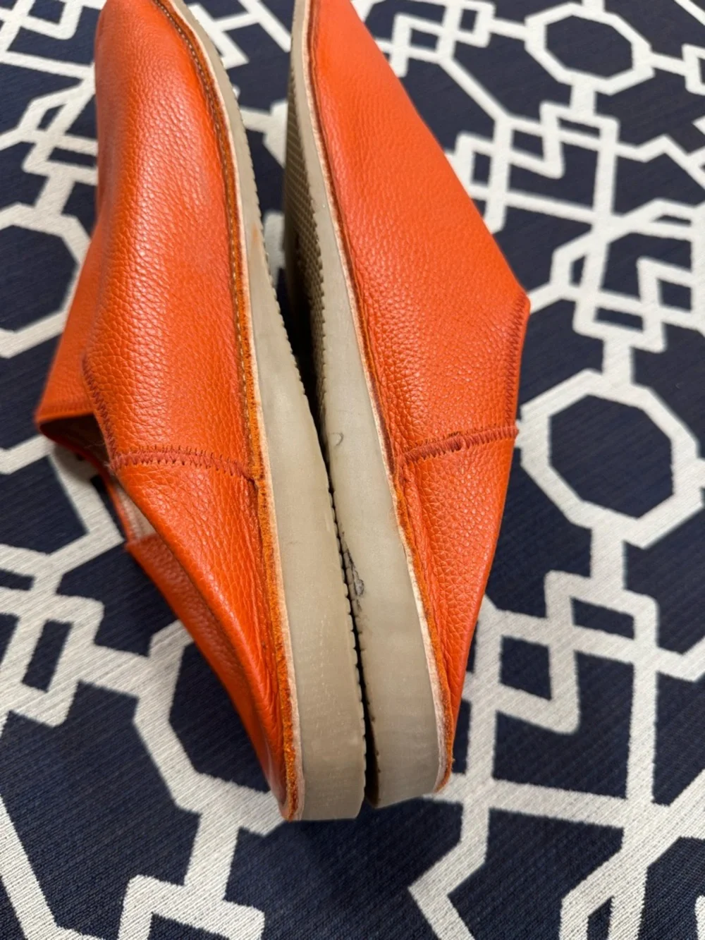 Moroccan Babouche Leather Slippers Mule Orange Handmade Men Sz 13